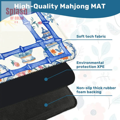 Asian Dragon Chinoiserie Designed Blue White Mahjong Mat - 31.5’’x31.5’’ - Daily Accessories