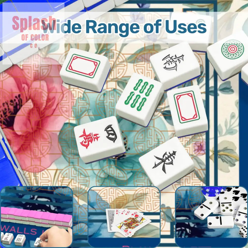 Asian Floral Mahjong Mat Instructional Pink Aqua Blue Mahj Game Mat - Daily Accessories