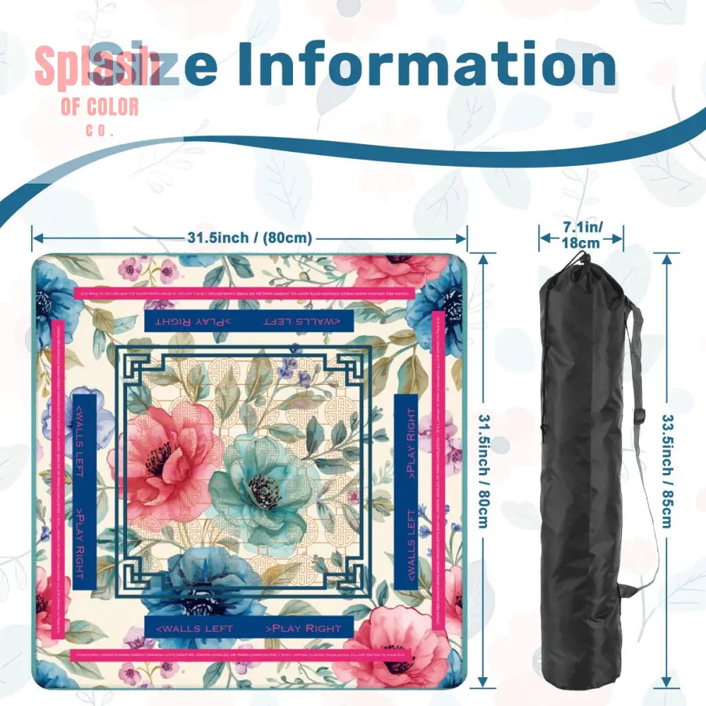 Asian Floral Mahjong Mat Instructional Pink Aqua Blue Mahj Game Mat - Daily Accessories