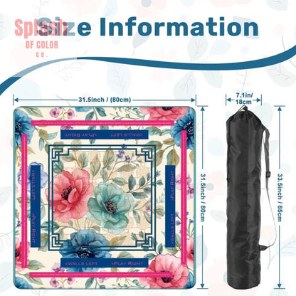 Asian Floral Mahjong Mat, Instructional Pink, Aqua, Blue Mahj Game Mat - Splash of Color co.
