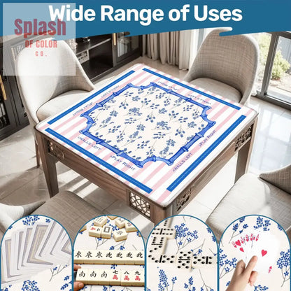 Asian Floral Mahjong Mat Learning Mat With Instructions Preppy Pink Striped - 31.5’’x31.5’’ - Daily Accessories