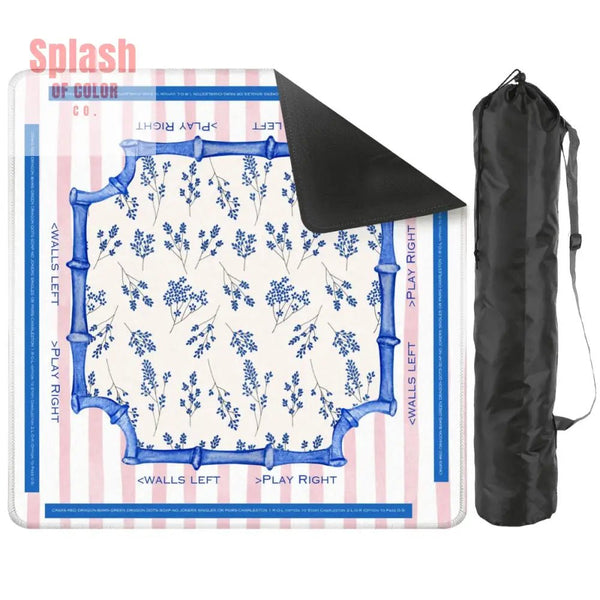 Asian Floral Mahjong Mat Learning Mat With Instructions Preppy Pink Striped - 31.5’’x31.5’’ - Daily Accessories