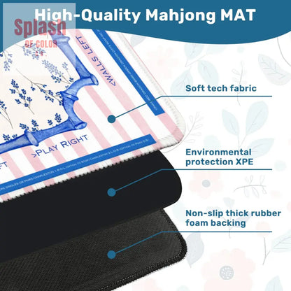 Asian Floral Mahjong Mat Learning Mat With Instructions Preppy Pink Striped - 31.5’’x31.5’’ - Daily Accessories