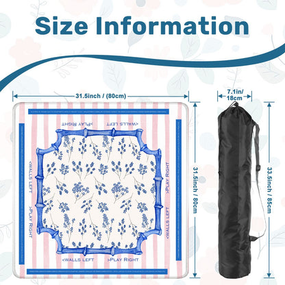 Asian Floral Mahjong Mat Learning Mat With Instructions Preppy Pink Striped - 31.5’’x31.5’’ - Daily Accessories