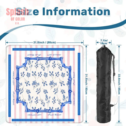 Asian Floral Mahjong Mat Learning Mat With Instructions Preppy Pink Striped - 31.5’’x31.5’’ - Daily Accessories