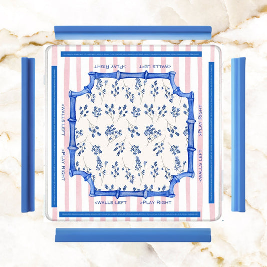 Asian Floral Mahjong Mat Learning Mat With Instructions Preppy Pink Striped - 31.5’’x31.5’’ - Daily Accessories