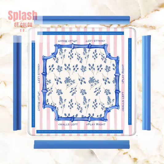 Asian Floral Mahjong Mat Learning Mat With Instructions Preppy Pink Striped - 31.5’’x31.5’’ - Daily Accessories
