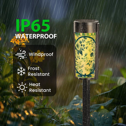Asian Garden Zen Blue Green Toile Chinoiserie Floral Outdoor Solar Lights - 4pcs - Garden Decor