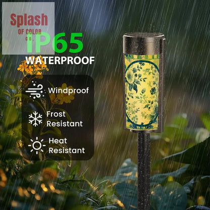 Asian Garden Zen Blue Green Toile Chinoiserie Floral Outdoor Solar Lights - 4pcs - Garden Decor