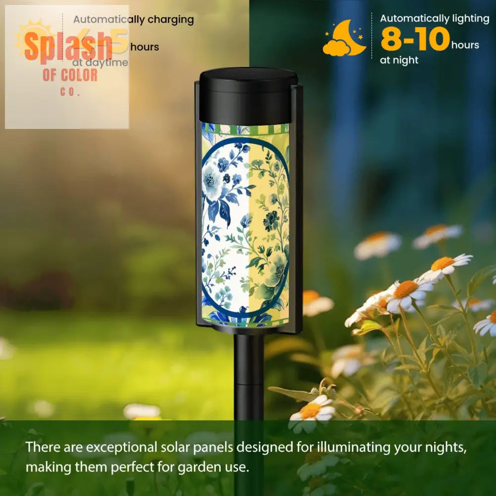 Asian Garden Zen Blue Green Toile Chinoiserie Floral Outdoor Solar Lights - 4pcs - Garden Decor