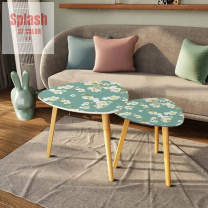 Asian Garden Zen Cherry Blossom Modern Nesting Triangle Coffee Table Set of 2 One Size Home Accessories