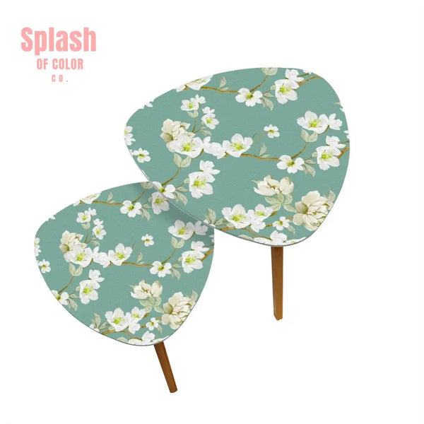 Asian Garden Zen Cherry Blossom Modern Nesting Triangle Coffee Table Set of 2 One Size Home Accessories