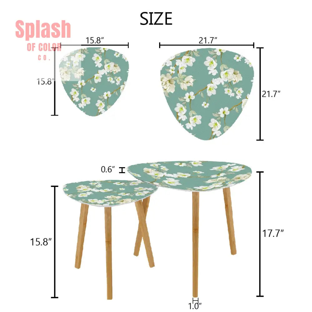 Asian Garden Zen Cherry Blossom Modern Nesting Triangle Coffee Table Set of 2 One Size Home Accessories