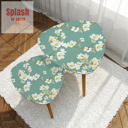 Asian Garden Zen Cherry Blossom Modern Nesting Triangle Coffee Table Set of 2 One Size Home Accessories