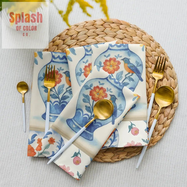 Asian Garden Zen Chinoiserie Mahjong Tile Napkin Set - Splash of Color co.