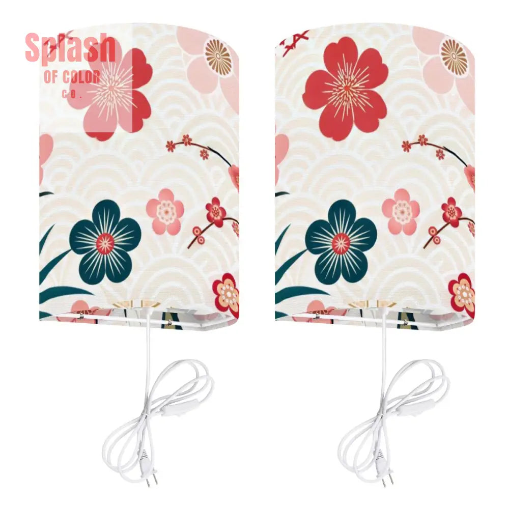 Asian Garden Zen Pretty Floral Plug in Wall Light Fixture Shades Set of Two 2pcs Wall Lighting