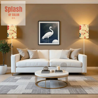 Asian Garden Zen, Pretty Floral Plug - in Wall Light Fixture Shades Set of Two - Splash of Color co.