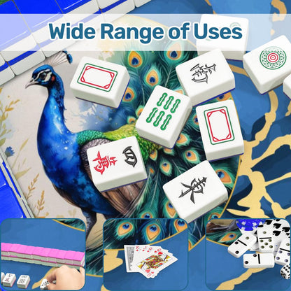 Asian Mahjong Mat Elegant Floral Watercolor Peacock Blue Gold Marble Mahj Mat - 31.5’’x31.5’’ - Daily Accessories