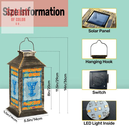 Asian Monkey Blue Orange Floral Chinoiserie Zen Garden Solar Lantern - One Size - Art Lighting