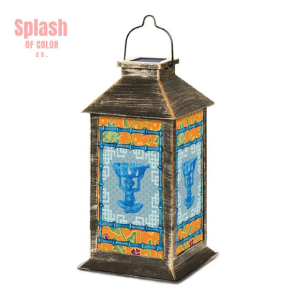 Asian Monkey Blue, Orange Floral Chinoiserie Zen Garden Solar Lantern - Splash of Color co.