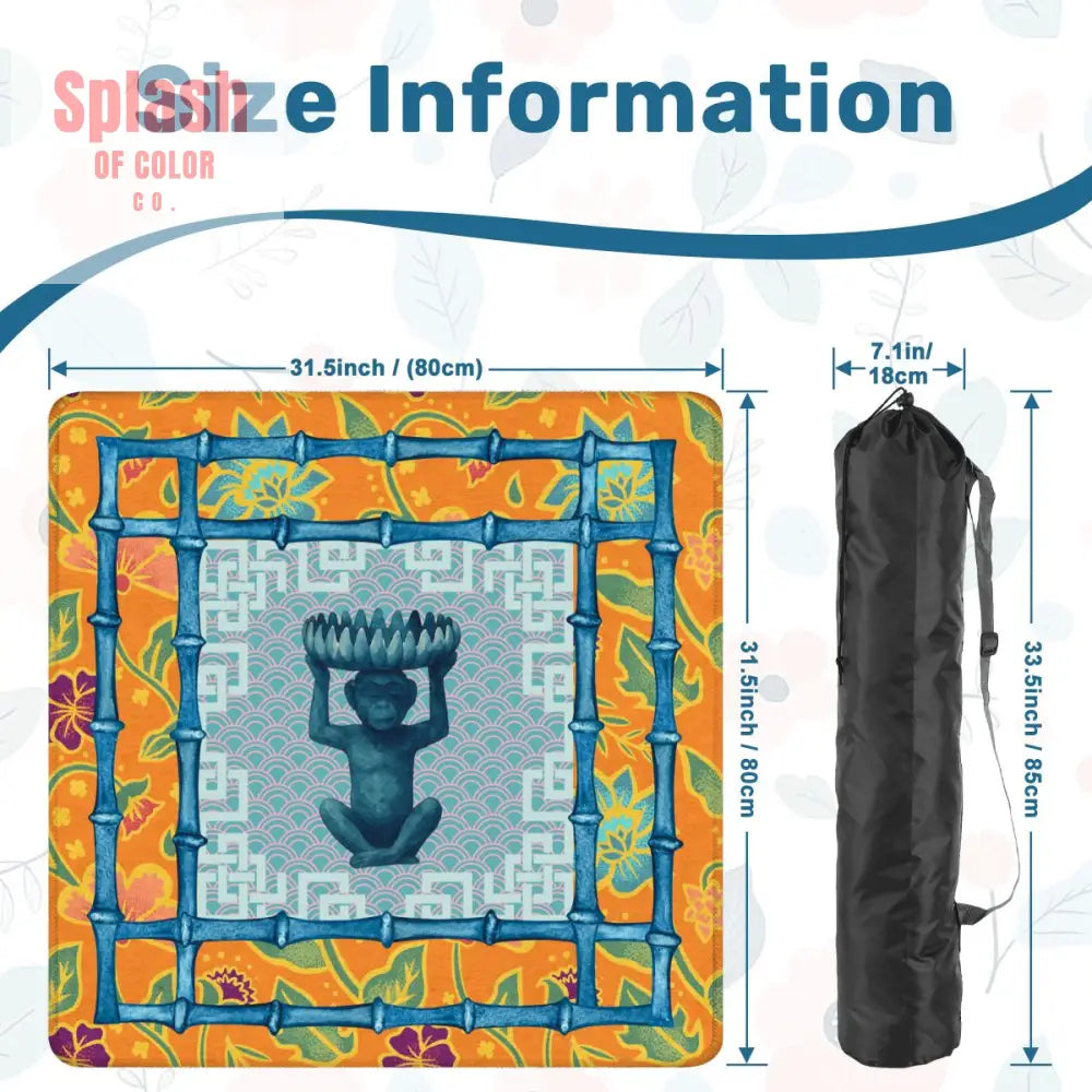 Asian Monkey Bowl Whimsical Orange Blue Green Chinoiserie Mahjong Mat - Daily Accessories
