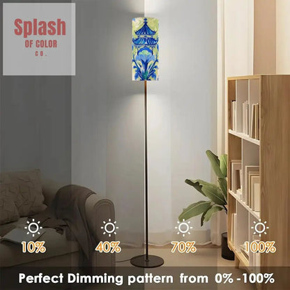 Asian Pagoda Floral Green Blue Chinoiserie Cozy Reading Nook Floor Lamp - One Size - Floor Lamps