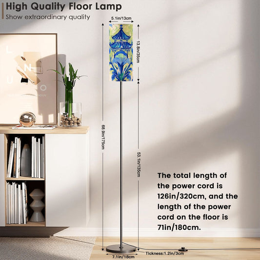 Asian Pagoda Floral Green Blue Chinoiserie Cozy Reading Nook Floor Lamp - One Size - Floor Lamps