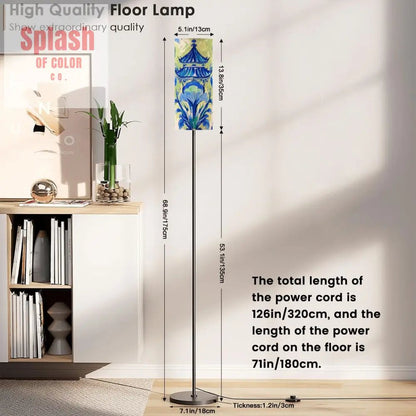 Asian Pagoda Floral Green Blue Chinoiserie Cozy Reading Nook Floor Lamp - One Size - Floor Lamps