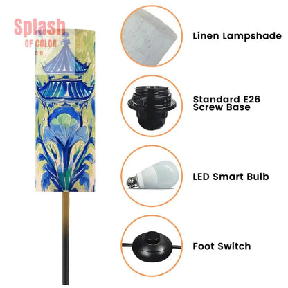 Asian Pagoda Floral Green Blue Chinoiserie Cozy Reading Nook Floor Lamp - One Size - Floor Lamps
