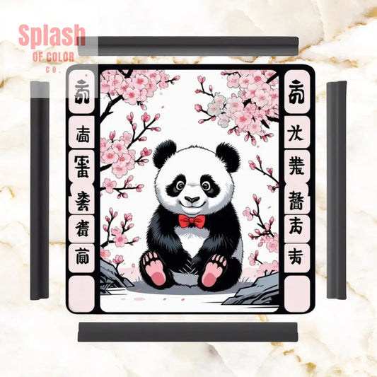 Asian Panda Bear Black Pink Cherry Blossom Mahjong Mat 31.5’’x31.5’’ Daily Accessories
