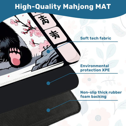 Asian Panda Bear Black Pink Cherry Blossom Mahjong Mat - 31.5’’x31.5’’ - Daily Accessories