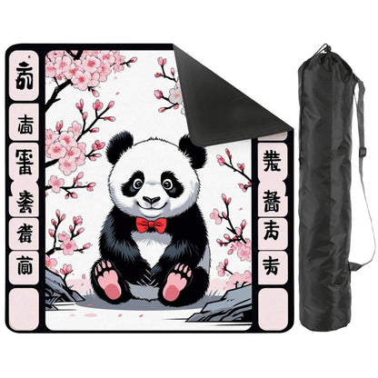 Asian Panda Bear Black Pink Cherry Blossom Mahjong Mat - 31.5’’x31.5’’ - Daily Accessories