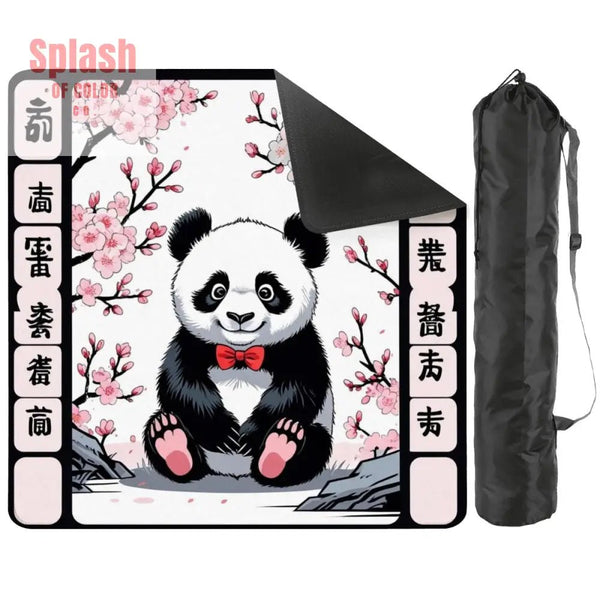 Asian Panda Bear Black Pink Cherry Blossom Mahjong Mat - 31.5’’x31.5’’ - Daily Accessories