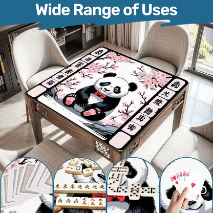 Asian Panda Bear Black Pink Cherry Blossom Mahjong Mat - 31.5’’x31.5’’ - Daily Accessories
