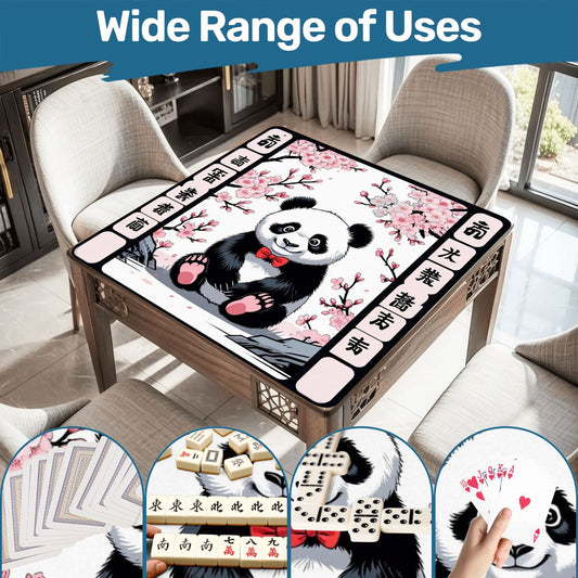Asian Panda Bear Black Pink Cherry Blossom Mahjong Mat - 31.5’’x31.5’’ - Daily Accessories