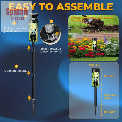 Asian Panda Bear In Bamboo Forest Outdoor Zen Garden Solar Lights - 4pcs - Garden Decor