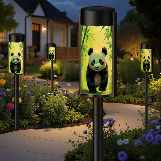 Asian Panda Bear In Bamboo Forest Outdoor Zen Garden Solar Lights - 4pcs - Garden Decor