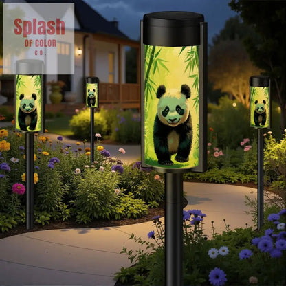 Asian Panda Bear In Bamboo Forest Outdoor Zen Garden Solar Lights - 4pcs - Garden Decor