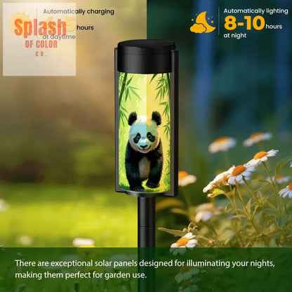 Asian Panda Bear In Bamboo Forest Outdoor Zen Garden Solar Lights - 4pcs - Garden Decor