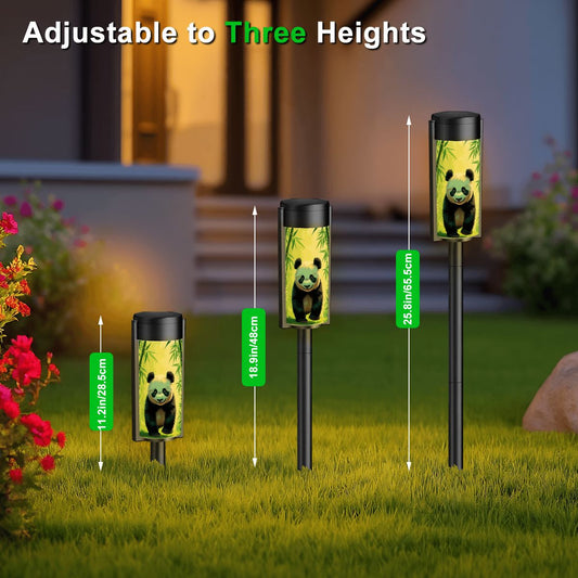 Asian Panda Bear In Bamboo Forest Outdoor Zen Garden Solar Lights - 4pcs - Garden Decor