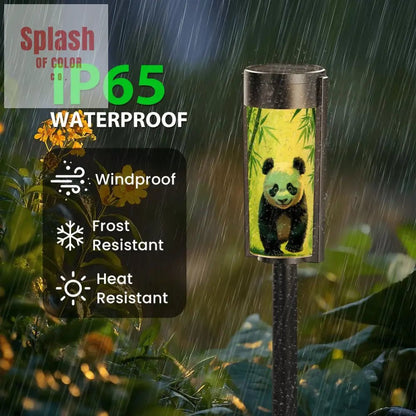 Asian Panda Bear In Bamboo Forest Outdoor Zen Garden Solar Lights - 4pcs - Garden Decor