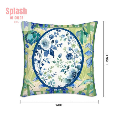 Asian Zen Blue Green Floral Chinoiserie Pillow Covers For Garden Livingroom Den Sunroom - Pillow Case