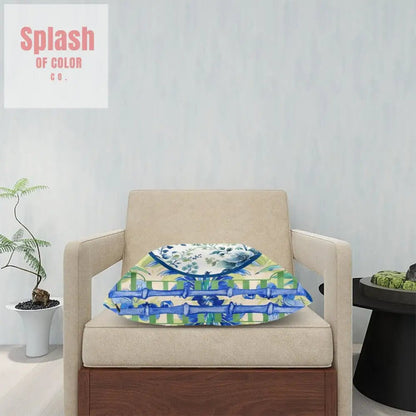 Asian Zen Blue Green Floral Chinoiserie Pillow Covers For Garden Livingroom Den Sunroom - Pillow Case