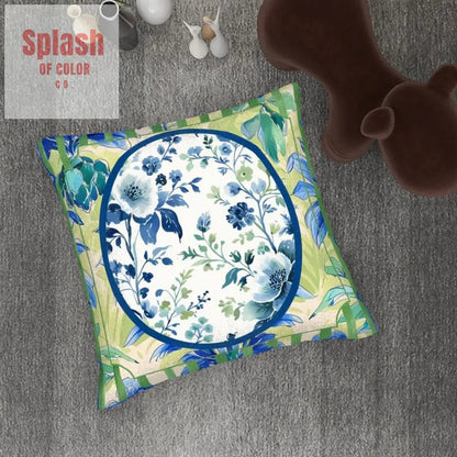 Asian Zen Blue Green Floral Chinoiserie Pillow Covers For Garden Livingroom Den Sunroom - Pillow Case