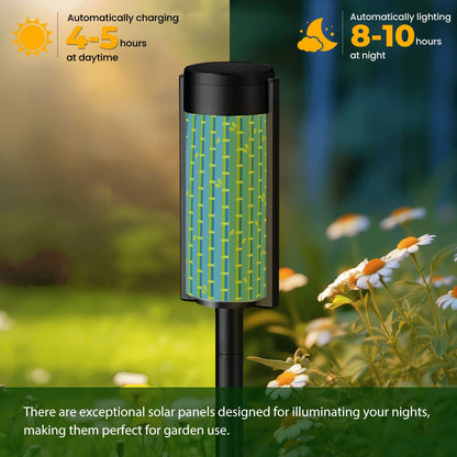 Asian Zen Garden Bamboo Designed Green Blue Outdoor Garden Solar Lights - 4pcs - Garden Decor
