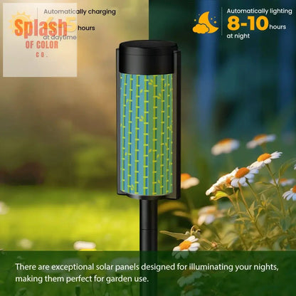 Asian Zen Garden Bamboo Designed Green Blue Outdoor Garden Solar Lights - 4pcs - Garden Decor