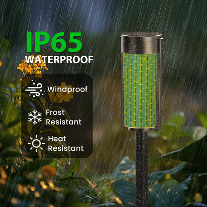 Asian Zen Garden Bamboo Designed Green Blue Outdoor Garden Solar Lights - 4pcs - Garden Decor