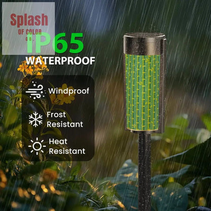 Asian Zen Garden Bamboo Designed Green Blue Outdoor Garden Solar Lights - 4pcs - Garden Decor