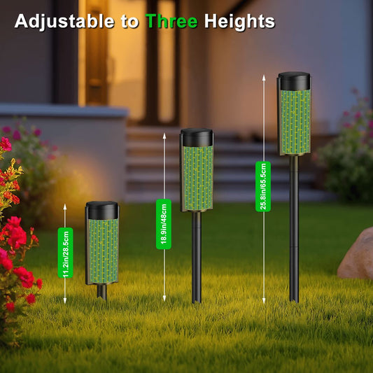 Asian Zen Garden Bamboo Designed Green Blue Outdoor Garden Solar Lights - 4pcs - Garden Decor