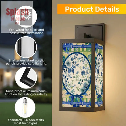Asian Zen Garden Floral Chinoiserie Garden Patio Wall Light Sconce - One Size - Wall Lighting